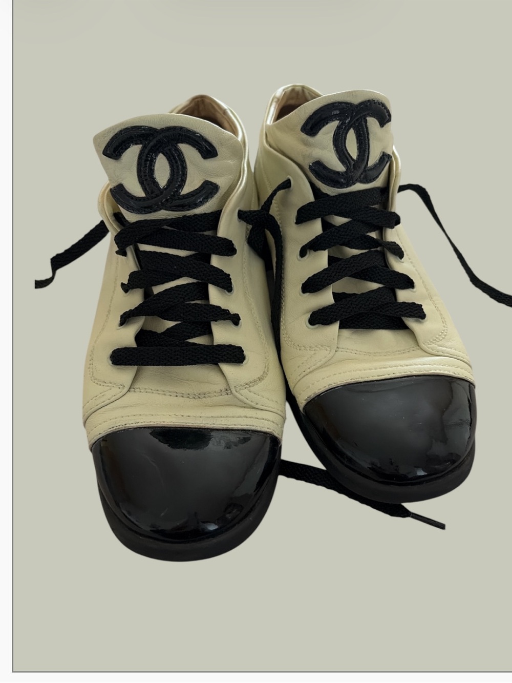 CHANEL Vintage CC Logo Black and Cream Casual Slip-On Sneaker Restored